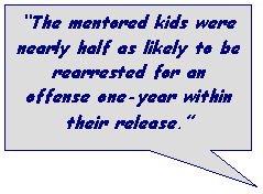 Rectangular Callout: The mentored kids were nearly half as likely to be rearrested for an offense one-year within their release.